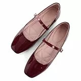 TN TANGNEST Mary Jane Damenschuhe aus Leder, bequem, quadratischer Zehenbereich, flach, flach, Retro-Stil, flache Arbeitsschuhe, H Weinrot, 39 EU