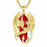 INFUSEU Kristall Drachen Kette, Nordischer Karneol Kristall 18K Gold Drachen Anhänger Sechseckiger Kristall Anhänger Heilender Gothic Schmuck Natürlicher Kristall Geschenk für Männer Und Frauen