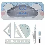 MHwan Geometrie Set, 7 Stück Niedlich, Robuste und Langlebige Schale, ein hochwertiges Geometrie-Set für die Sekundarschule, das bei Kindern beliebt ist, Zirkel Winkelmesser Lineal Set