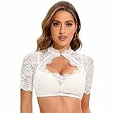 Adisno Dirndl Bluse Damen,Dirndlbluse Spitze,Dirndl Bluse,Stehende Dirndlblusen mit Besonderen Aussparungen auf der Brust. (DE/NL/SE/PL, Numerisch, 38, Regular, Regular, Weiß)