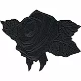 Black Rose Patch schwarze Rose Aufnäher gestickt |Rosen Aufbügler/Applikation Heavy Metal Gothic Bügelbild zum annähen/aufbügeln | schwarze Rose Deko - 85x60mm