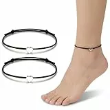 GWEOR 2 Stück Fußkette Damen mit Herz Anhänger, Verstellbares Fußkettchen Set in Schwarz & Silber, Handgefertigtes Fußband für Frauen & Mädchen, Filigraner Fußschmuck für Sommer & Strand