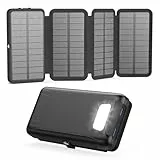 Solar Powerbank 20000mAh – A ADDTOP Solar Ladegerät mit 22.5W Schnellladung, 2 USB-A Ausgäng, 1 USB-C Eingangs-/Ausgang , 4 faltbaren Solarpanels, Ladegerät Externer Akku für Handys Camping Schwarz