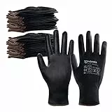 ANDANDA Arbeitshandschuhe, Arbeitshandschuhe Herren mit PU Beschichtung für Montagearbeit，Mechaniker, Gartenarbeit und Bauarbeiten,Arbeitshandschuhe herren Gr. 9, 24 Paar，Schwarz