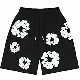Kurze Hosen Herren Shorts Sommer Leicht Sportshorts Baumwolle Blumen Freizeit Hose Herren Kurz Laufhose Y2K Hip Hop Strandshorts mit Tasche(Schwarz,S)