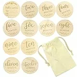 Meilensteinkarten Baby Holz Meilensteinkarten Schwangerschaft Meilensteine Karten Monatliche Geschenk zur Geburt Junge Mädchen Geschenk für werdende Mütter Eltern Babyparty (12 Stücke)