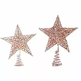 LUOEM 2pcs Weihnachtsbaum Stern Spitze Eisen Kunst Sterne Roségold Baumschmuck Weihnachten Christbaum Topper 20cm 25cm Tannenbaum Weihnachtsdekoration Festival Baumschmuck Dekoration