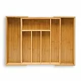 Relaxdays Besteckkasten Bambus, ausziehbarer Besteckeinsatz als Küchenorganizer, Schubladeneinsatz 33,5x29-48x5 cm, natur, Braun