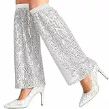 Tgsedr 1 Paar Glitzer Beinstulpen für Frauen Karneval Disco Accessoires Damen Retro Pailletten Stulpen 70s Jahre Outfit für Karneval Maskerade Cosplay Fasching Party Mottoparty (Silberweiß)