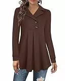 Datuhao Pullover Damen Lang Winter Tunika Elegant Warm Pulli Schick Langarm Dünn Lässige Langarmshirt Locker Hoodie Mit Kragen Festlich Braun