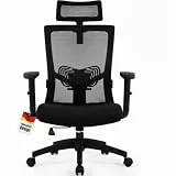 Daccormax Bürostuhl Ergonomisch, Schreibtischstuhl mit Verstellbarer Kopfstütze, Armlehnen, Lendenwirbelstütze, Drehstuhl Wippfunktion bis 135°, Chefsessel aus Mesh,Rückenschonend, Bürostuhl 150kg