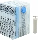 Amazon Basics Vakuumbeutel für Kleidung mit Luftdichtem Ventil und Handpumpe - Jumbo, 6er-Pack, Reißverschluss, Durchsichtig