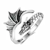 INFUSEU Drachen Ringe Drachenring Silber 925 Verstellbar Gothic Tiere Wikinger Drache Schmuck für Herren Damen