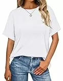 Wayleb T-Shirts für Damen Oversize Rundhalsausschnitt Workout Tshirts Entspannt Gerollt Kurzarm Basic Oberteile