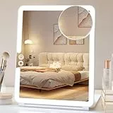FUNTOUCH Kosmetikspiegel mit Beleuchtung, 1X 10X Spiegel Vergrößerung, 2500 mAh USB Aufladbarer Beleuchteter Reisespiegel, 3 Farben Winstellbarer Led Schminkspiegel, Make up Spiegel für Reisen (Weiß)