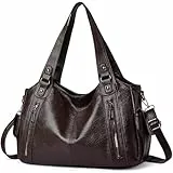 Mabecol Große Damen Shopper Tasche PU Leder Handtasche Umhängetasche Tote Bag im Vintage Stil Schultertasche für Alltag Arbeit Reisen Shopping (Kaffeebraun)