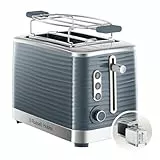 Russell Hobbs Toaster [für 2 Scheiben] Inspire Grau mit hochwertiger Hochglanz-Struktur (extra breite Toastschlitze, inkl. Brötchenaufsatz, 6 Bräunungsstufen + Auftau- & Aufwärmfunktion) 24373-56