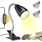 GlowUp Reptilien Aquarium Wärmelampe,E27 Timer Schildkröte Wärmelampe,Dimmer Wärmelampenhalterung mit 2Pack 50W Heizlampe für Schildkröte, Bartagame, Eidechse, Küken und Welpen