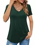 Beluring Tunika Damen Sommer Kurzarm Oberteile V-Ausschnitt Longshirt Lose T-Shirts Dunkelgrün XXL