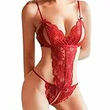 Waymaytecy Sexy Strapse Damen Dessous Set, Offen Unterwäsche, Große Größen Erotische Unterwäsche, Spitzen Bodysuit für Jubiläen und Flitterwochen(Rot)