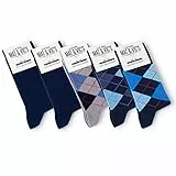 Mat & Vic's Socken Herren 43-46, feine Strümpfe aus Cotton Baumwolle gekämmt, Herrensocken für Freizeit, für Business Männer Damen, Navy Mix 1 - blau kariert Raute gemustert, 5 Paar