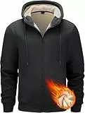 Tansozer Herren Gefütterte Winter Hoodies Sweatjacke Warme Jacken Kapuzenpullover mit Taschen (Schwarz, XL)