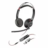 Poly Blackwire 5220 schnurgebundenes Headset, Flexibler Mikrofonarm mit Noise Cancelling, Ergonomisches Design, Verbindung mit PC/Mobilgeräten über USB-C, USB-A oder 3,5 mm, Teams/Zoom kompatibel