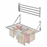 Innotic 80CM Wäscheständer Wandmontage Klappbar, Rostbeständig Wäschetrockner Wand Outdoor mit 8 Stangen groß Raum, Platzsparend Wäscheständer für außen Bad Balkon Waschraum (Silber)