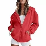 POIUIYQA Hoodie Damen Sweatjacke Kapuzenjacke mit Kapuze Einfarbig Basic Kapuzenjacke Kapuzenpulli Outwear Sweatshirt mit Reißverschluss Jacken Mit Kapuze Reißverschluss Mantel Oversize Jacke