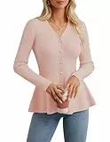 GRACE KARIN Pullover Damen Elegant V-Ausschnitt Knopfen Strickjacke Damen Elegant Business Büro Strick Pulli Hellrosa S