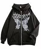Tomwell Kapuzenpullover für Damen Herren Graphics Harajuku Sweatshirt Vintage Y2K Hoodies Kordelzug für Paare Druck Pullover mit Kapuze 90er E-Girl Streetwear Top C Schwarz XL