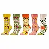 WeciBor Damen Lustige Bunte Socken, 5 Paar Mehrfarbig Blume, Größe 39-42