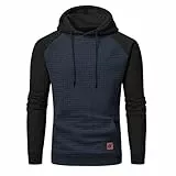 YuKaiChen Herren Kapuzenpullover Casual Langarm Karierten Kordelzug Jacquard Hooded Sweat mit Fleece Innenseite Indigo/Schwarz XXXL