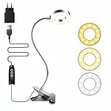 Akynite Klemmleuchte USB Silber mit Adapter und Kabel, 48 LED Schreibtischlampe mit Schwanenhals, 3 Farbwechsel, Flexibel Leselampe Bettlampe Klemmbar, Bett Lampe Kopfteil, Makeup Light