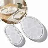KERANO Silikonformen Gießformen Tablett 2er Set rund & oval mit Rand – Gießformen Silikon Tablett für Gips Raysin Epoxidharz – Silikonform Gießpulver Gipsformen Deko