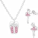JAYARE Kinder Schmuckset Mädchen - Ballerina Tänzerin - Halskette und Ohrringe - Kette Silber 925 mit Anhänger und Ohrstecker