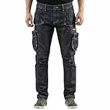 NEO TOOLS Herren Arbeitshose Denim, lang, 8 Pockets, Gr. XS-3XL, verstärkte Nähte, ausprofilierter Kniebereich, Mischgewebe 98% Baumwolle, 2% Elasthan 410 g/m2, Multifunktionstaschen, Cargo-Optik