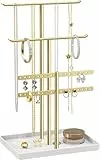 Schmuck Organizers, Schmuckständer 32cm Groß, 4 Ebenen Robust Schmuckaufbewahrung Reise, Schmuckschrank für Halskette, Armband, Parfüm und Ohrringe, Deko Aesthetic Accessoires, Gold/Weiß