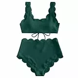 TSWRK Damen Zweiteiler Bikini Set, Split Badeanzug, Hohe Taille Bademode Badebekleidung Strandmode Einfarbig