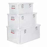 STIER Alubox Set, Aluminiumbox 50L 85L und 135L, stapelbare Transportkisten, Staub- und spritzwasserresistent mit Gummidichtung und Klapphandgriffen, für Transport und Lagerung