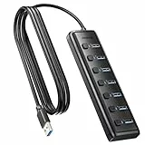 BENFEI 7-Port USB 3.0 Hub, Ultraflacher tragbarer USB-Splitter mit 1m Kabel – für MacBook Pro/Air, Mac Pro, Mac mini, iMac, Surface Pro, XPS, PC, USB-Stick, mobiler Festplatte (ohne Ladefunktion)
