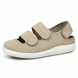 Hsyooes Hausschuhe Damen Klettverschlus Sandalen Herren Verstellbare Extra Weit Geschlossene Walkingschuhe Senioren Atmungsaktive Freizeitschuhe Rutschfest Braun EU40