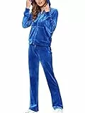 MessBebe Hausanzug Damen Trainingsanzug Set Jogginganzug Velour Sportanzug Anzug 2 Teilig Freizeitanzug Oberteil Hose Kapuzenjacke Langarm Zipper Lange Sporthose alle Jahreszeiten Dunkelblau L