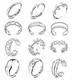 JeryWe 12PCS Edelstahl Ringe Damen Verstellbar Silber äSthetischer Schmuck Stapelbar Trendy Knöchel Daumen Finger Ringe GrößE 6-9 Indie Offene Set（Stil1）