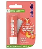 Labello Peach Shine Lippenbalsam 4,8 g, bunter Lippenbalsam mit Pfirsicharoma, feuchtigkeitsspendender Lip Balm 24H mit Sheabutter und natürlichen Inhaltsstoffen, mit Farbpigmenten