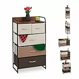 Relaxdays Schubladenschrank, 5 Stoff Fächer, Ablage, Schlafzimmer Schränkchen, Nachtkommode HBT 100 x 58 x 31,5cm, braun