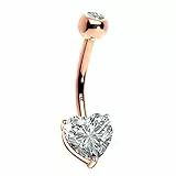 OUFER 14K Solid Gold Heart Solitaire Cubic Zirconia Bananabells Körperschmuck Piercing Bauchnabelpiercing nabelpiercing