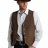Cowboy Kostüm Herren Lederweste Cowboy Weste Ärmellos Western V-Ausschnitt Retro Trachtenweste Hippie Gilet Einfarbige Outfit 60er 70er Fasching Karneval Oktoberfest Kostüm S-3XL