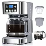 Taylor Swoden 950W Kaffeemaschine mit Timer,1.5L Filterkaffeemaschine 12 Tassen, Abschaltautomatik, Tropf-Stopp, Wiederverwendbarem Filter und Heizplatte, BPA-frei, Grau - Pewter