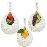 mimzemamz Obstkorb Hängend,Hängekorb Küche Dekorativer 3 Stück mit 3 Haken,Obst Hängekorb,Obst Aufbewahrung Handgewebt Baumwollseil für Küche,Wohnzimmer,Badezimmer,Schlafzimmer